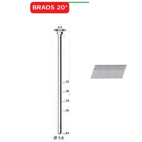 Brads 20°-16/64 INOX