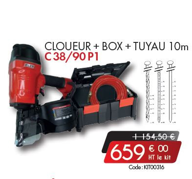Kit cloueur C 38/90 P1 + box + tuyau 10m