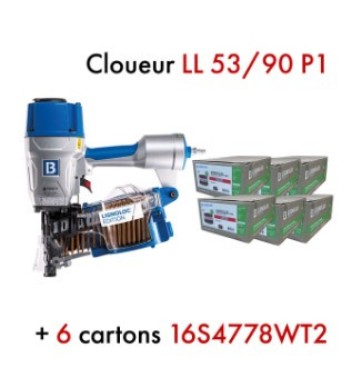 Kit cloueur lignoloc LL 53-90 P1 + 6 cartons de clous 78 mm annelés avec tête