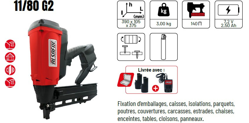 Agrafeuse autonome gaz ALSAFIX 11/80 G2 pour agrafes Q de 38 à 80mm - Fiche technique Agrafeuse autonome gaz ALSAFIX 11/80 G2 pour agrafes Q de 38 à 80mm - Fiche technique