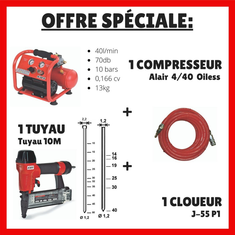 Offre spéciale - Compresseur + tuyau + cloueur J-55 P1 - Fiche technique